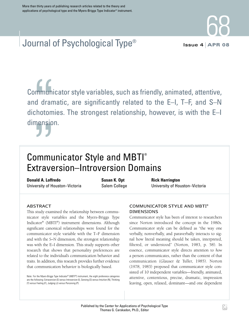 PDF] Detection of Myers-Briggs Type Indicator via Text Based  Computer-Mediated Communication