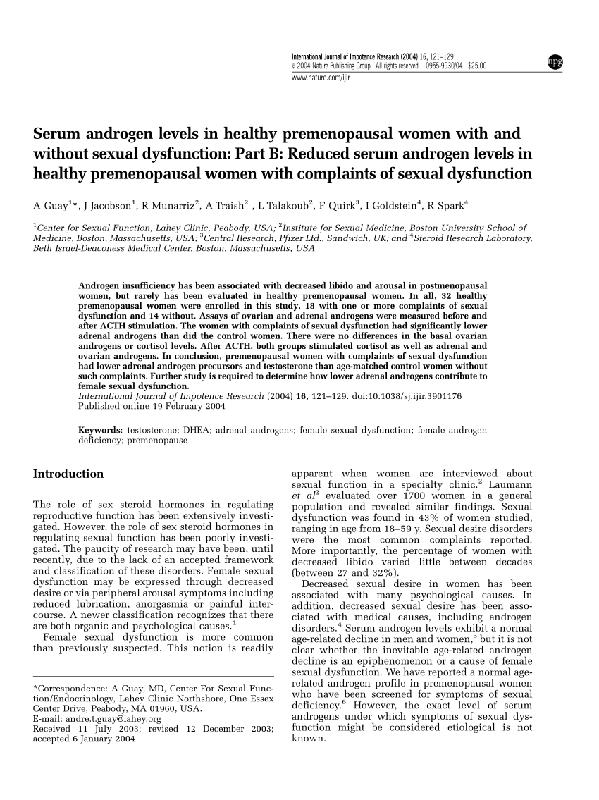 PDF Serum androgen levels in healthy premenopausal women with and