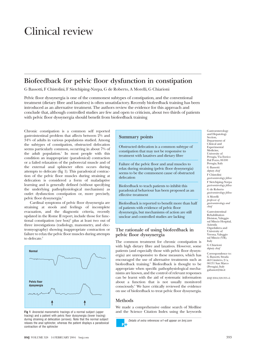 (PDF) Biofeedback for pelvic floor dysfunction in constipation