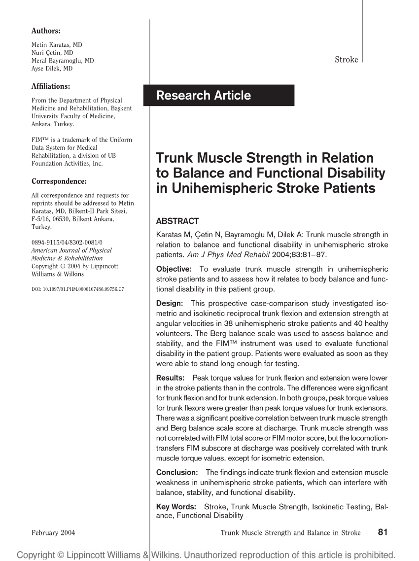 PDF) Trunk Muscle Strength in Relation to Balance and Functional ...