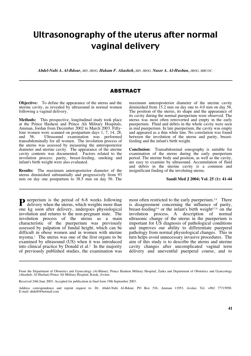 Pdf Ultrasonography Of The Uterus After Normal Vaginal Delivery Hot