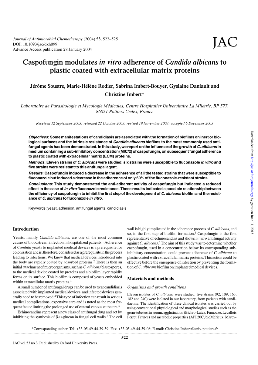 Pdf Caspofungin Modulates In Vitro Adherence Of Candida Albicans To Plastic Coated With 