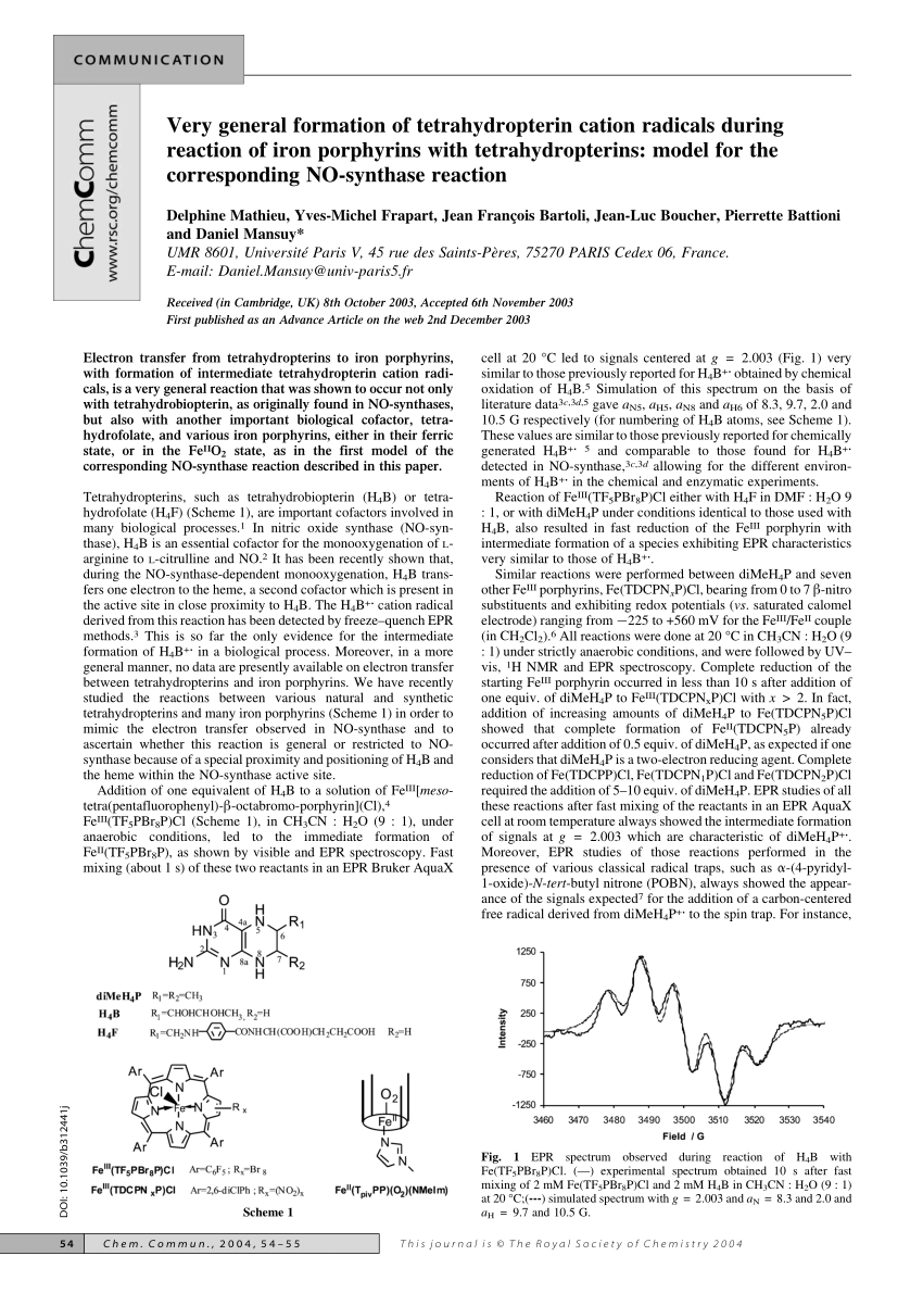 Pdf Very General Formation Of Tetrahydropterin Cation Radicals During Reaction Of Iron Porphyrins With Tetrahydropterins Model For The Corresponding No Synthase Reaction