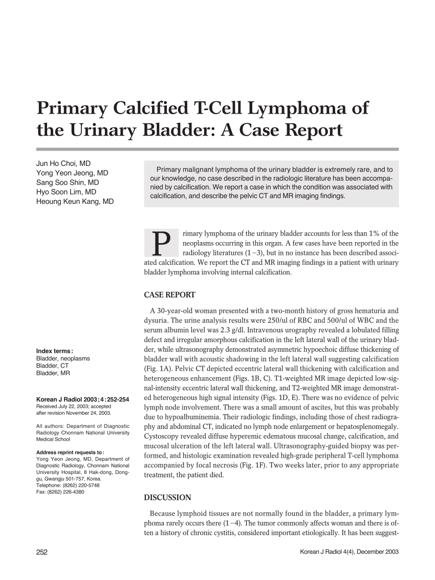 Pdf Primary Calcified T Cell Lymphoma Of The Urinary Bladder A Case Report 4572
