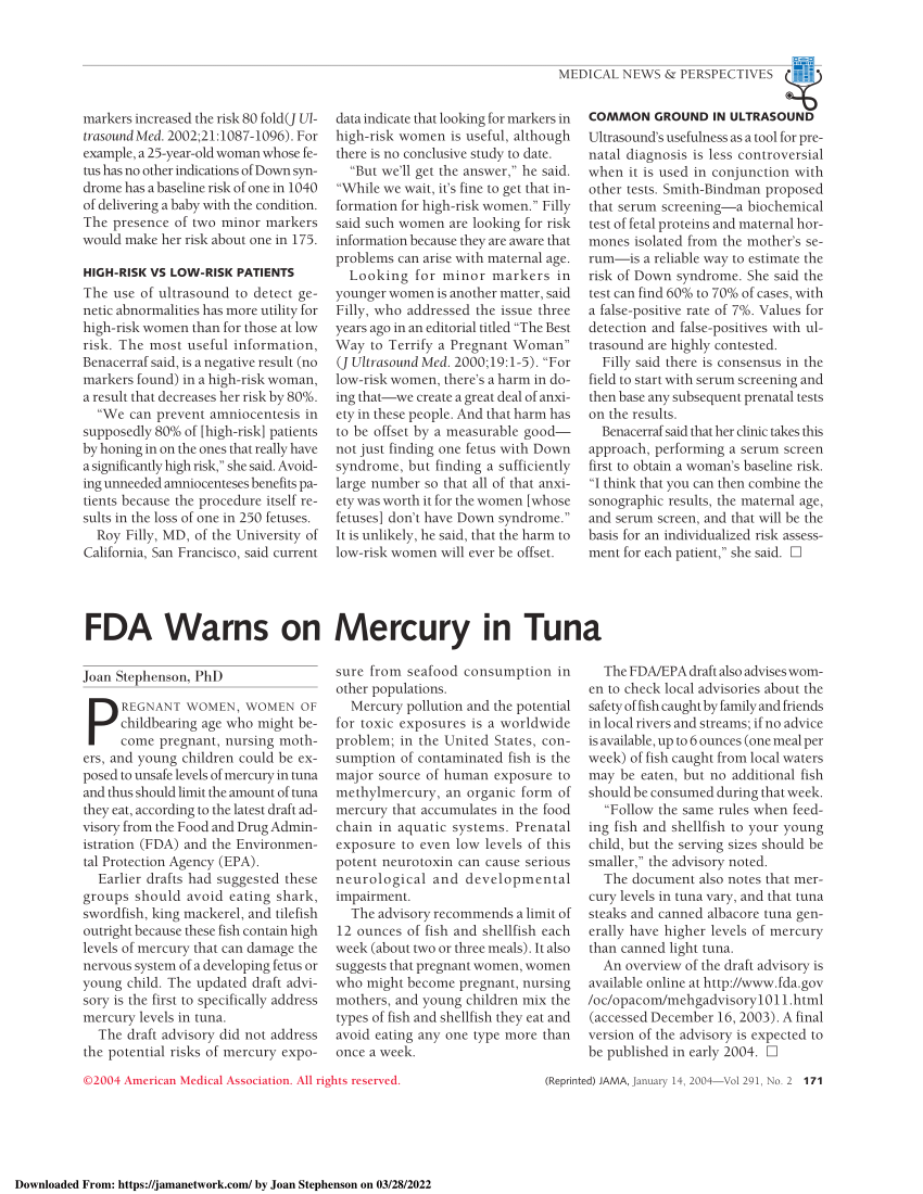 (PDF) FDA warns on mercury in tuna