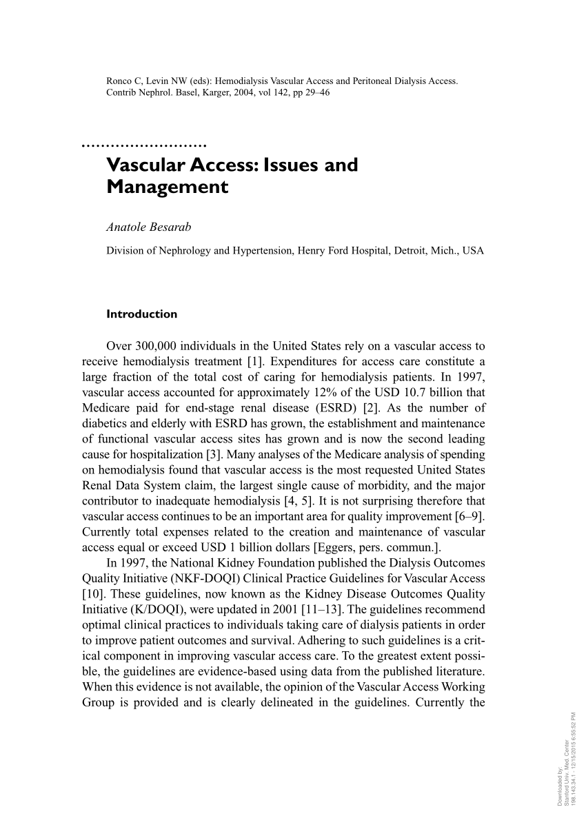 (PDF) Vascular Access Issues and Management
