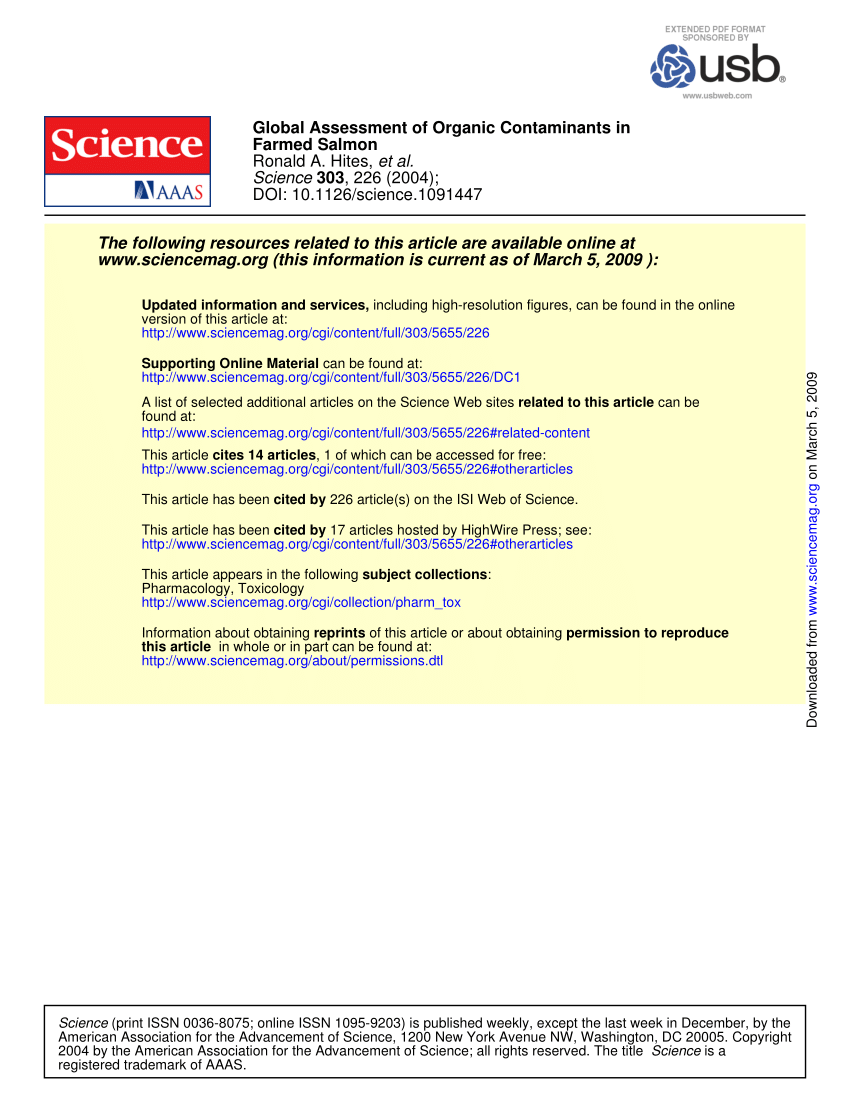 Pdf Global Assessment Of Organic Contaminants In Farmed Salmon