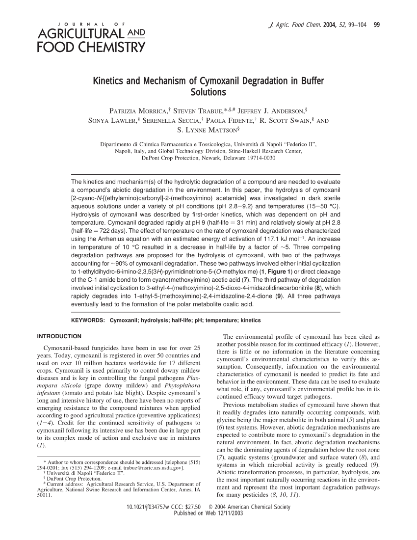 Pdf Kinetics And Mechanism Of Cymoxanil Degradation In Buffer Solutions
