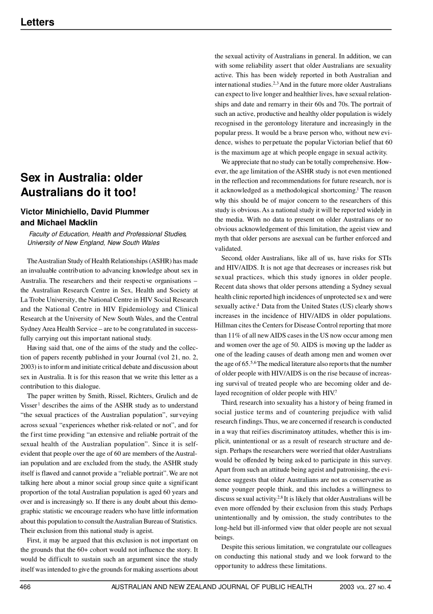 Pdf Sex In Australia Older Australians Do It Too