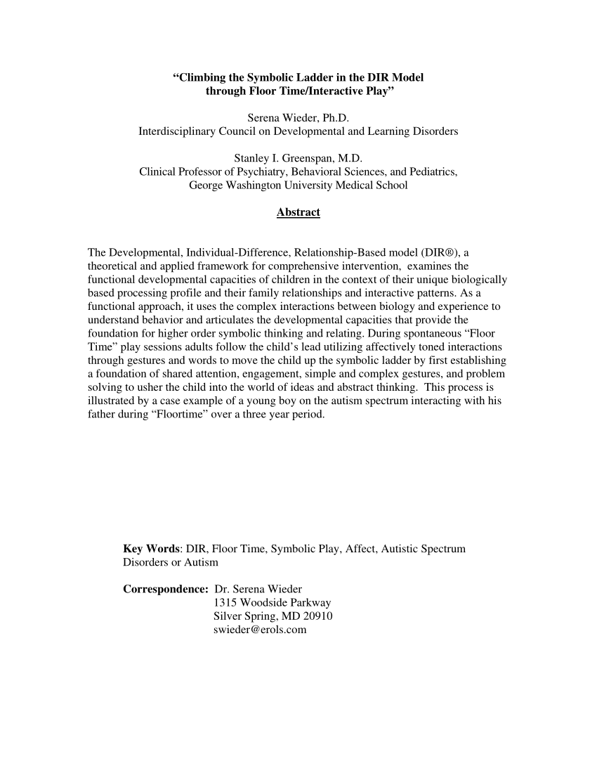 Pdf A One Year Prospective Follow Up Study Of A Dir Floortime Parent Training Intervention For Pre School Children With Autistic Spectrum Disorders