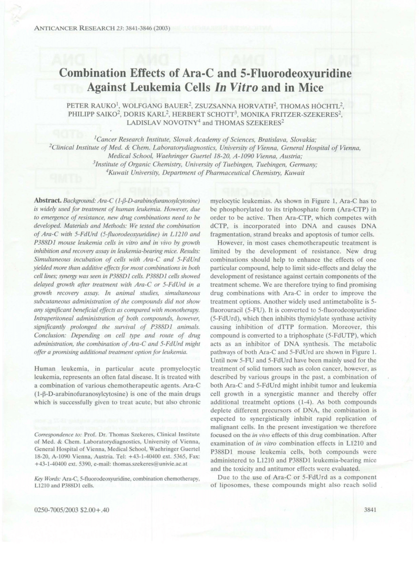 silke Konkret efterfølger PDF) Combination Effects of Ara-C and 5-Fluorodeoxyuridine Against Leukemia  Cells in Vitro and in Mice
