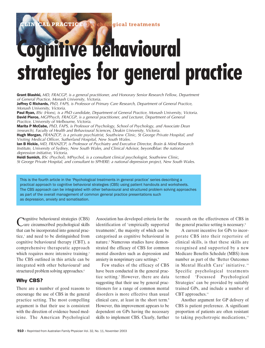 (PDF) Cognitive behavioural strategies for general practice