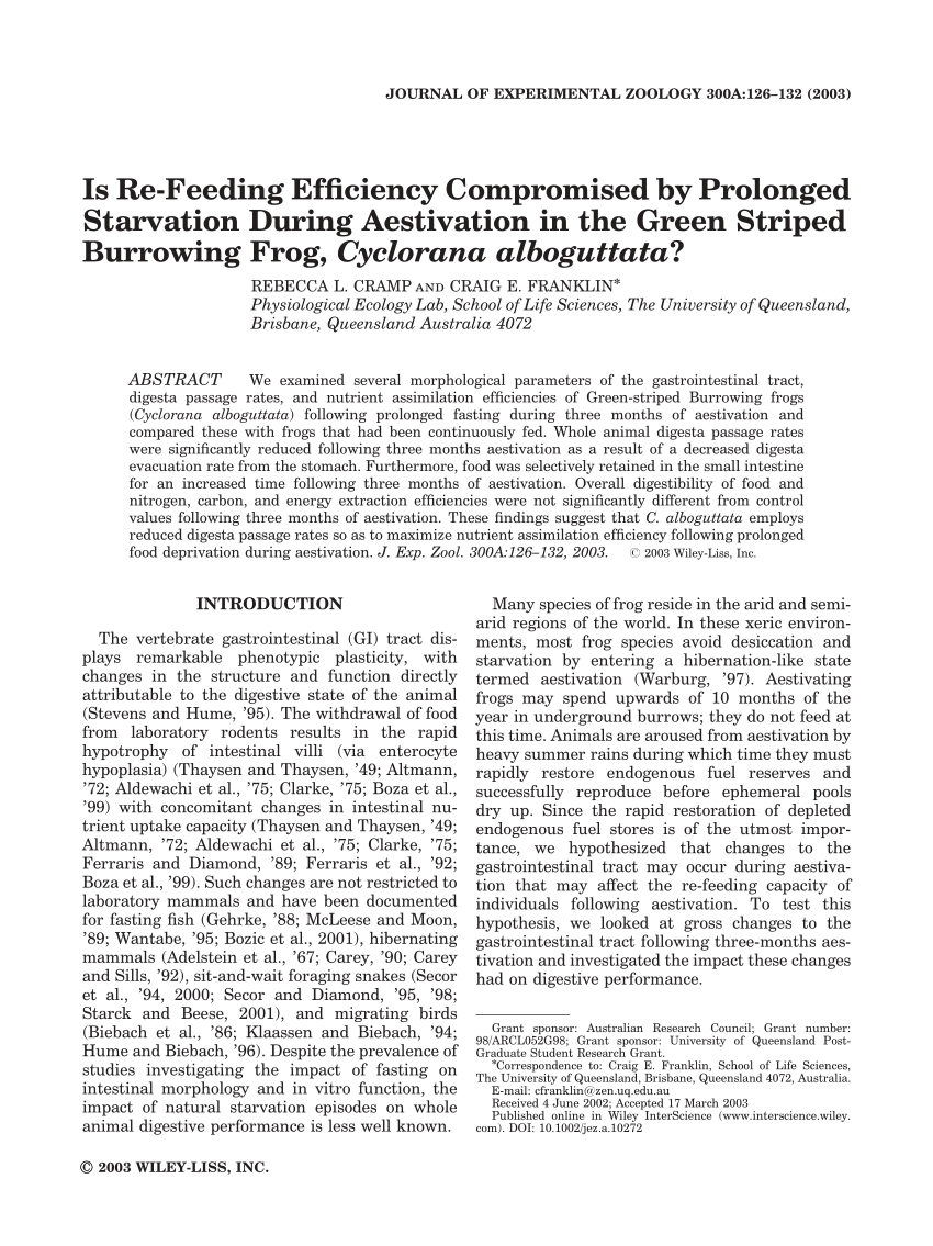 (PDF) Is Re-Feeding Efficiency Compromised by Prolonged Starvation