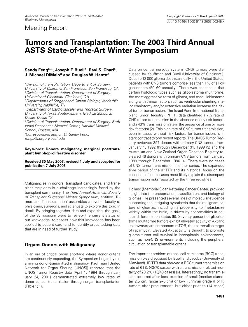 (PDF) Tumors and Transplantation The 2003 Third Annual ASTS Stateof