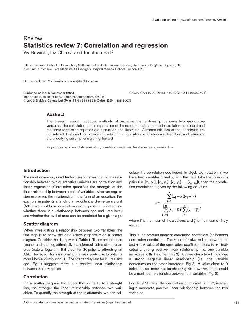 Pdf Statistics Review 7 Correlation And Regression