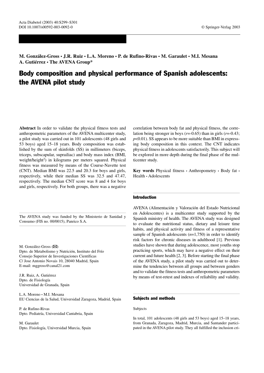 Pdf Body Composition And Physical Performance Of Spanish Adolescents The Avena Pilot Study