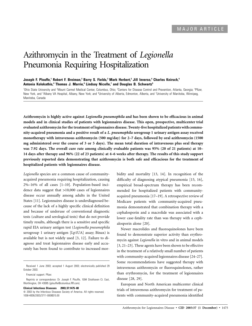 (PDF) Azithromycin in the Treatment of Legionella Pneumonia Requiring