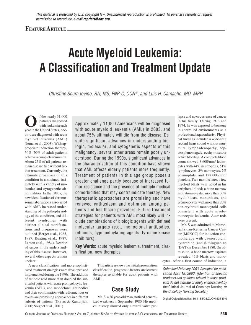 (PDF) Acute Myeloid Leukemia A Classification and Treatment Update