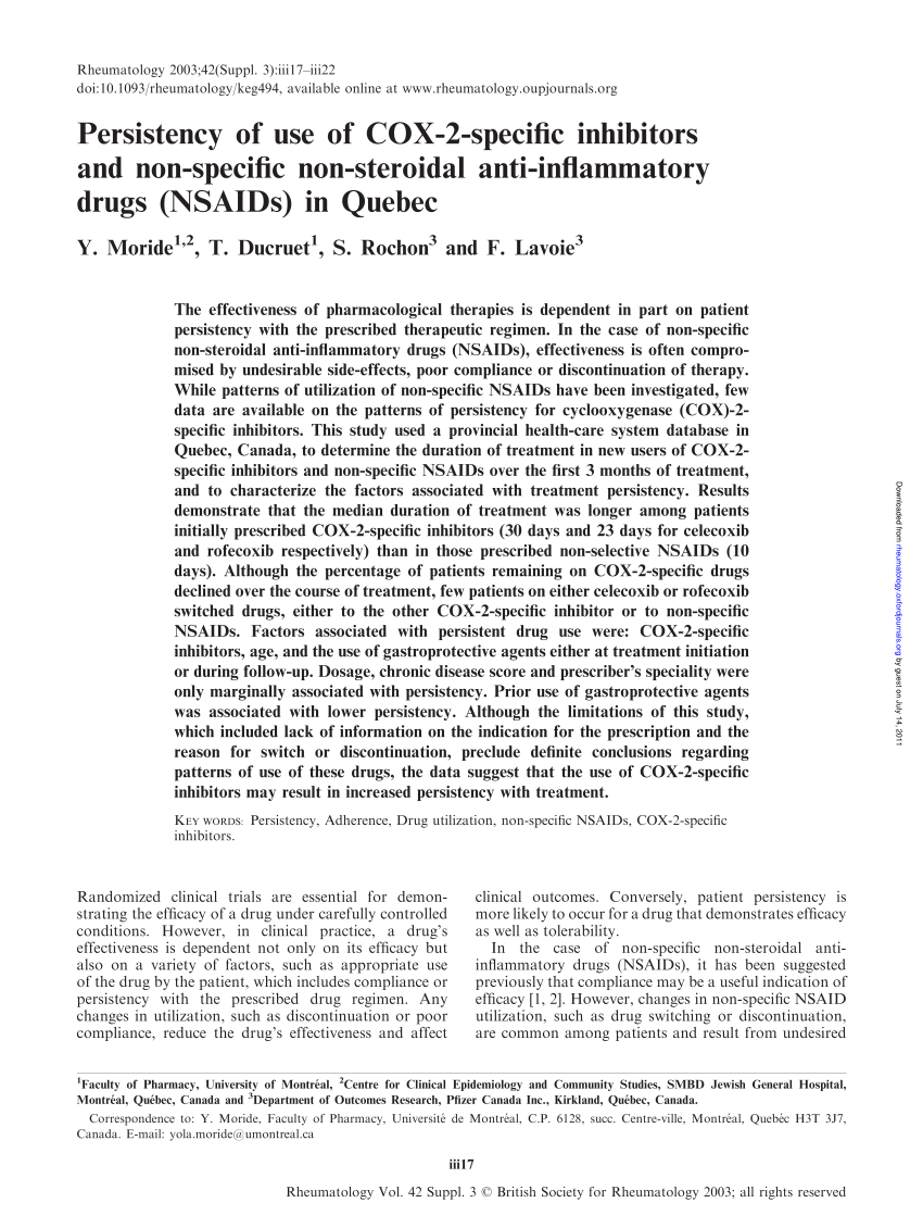 Pdf Persistency Of Use Of Cox 2 Specific Inhibitors And Non Specific Non Steroidal Anti 8251