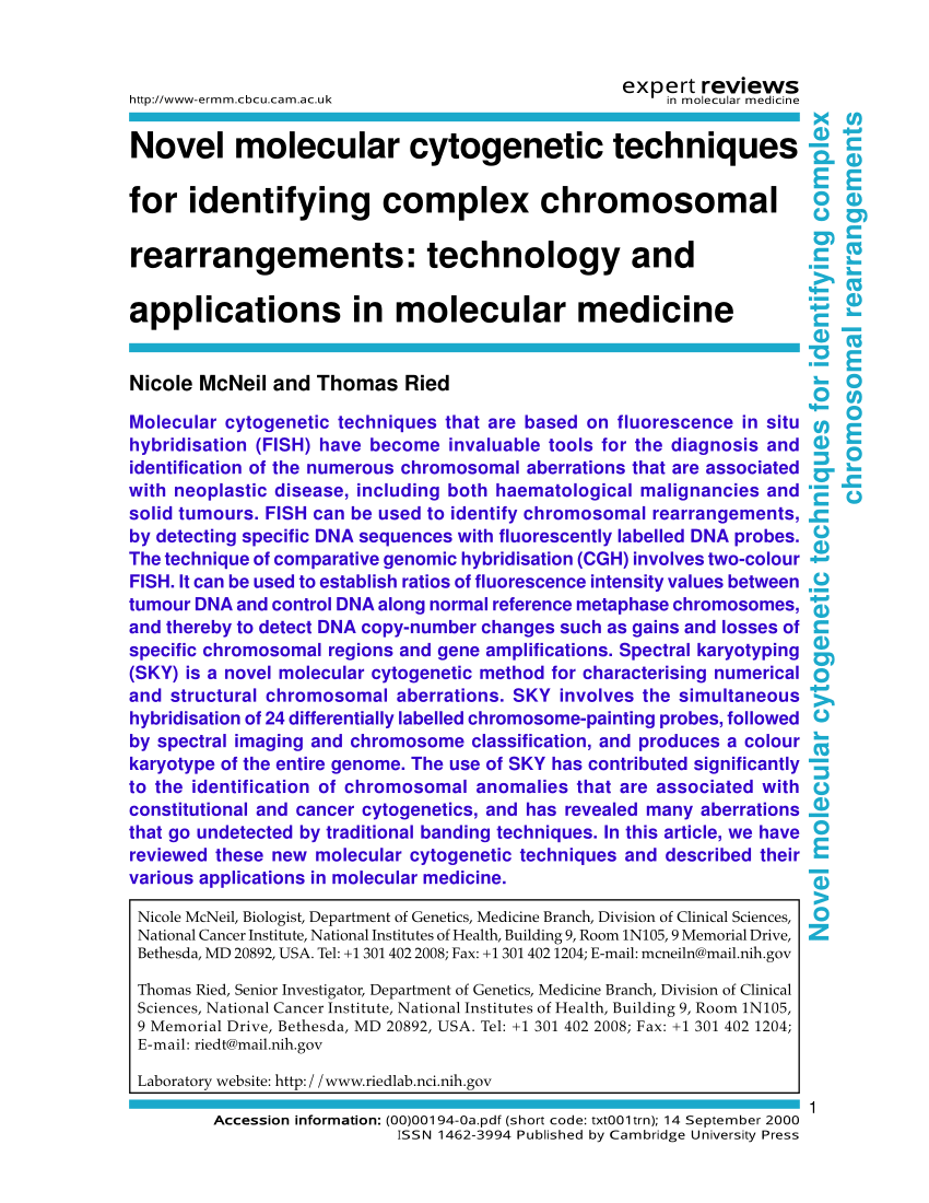 PDF) Novel molecular cytogenetic techniques for identifying ...