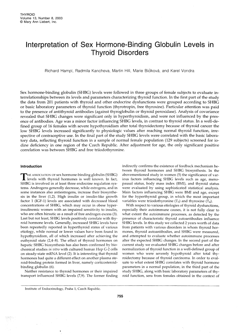 Pdf Interpretation Of Sex Hormone Binding Globulin Levels In Thyroid