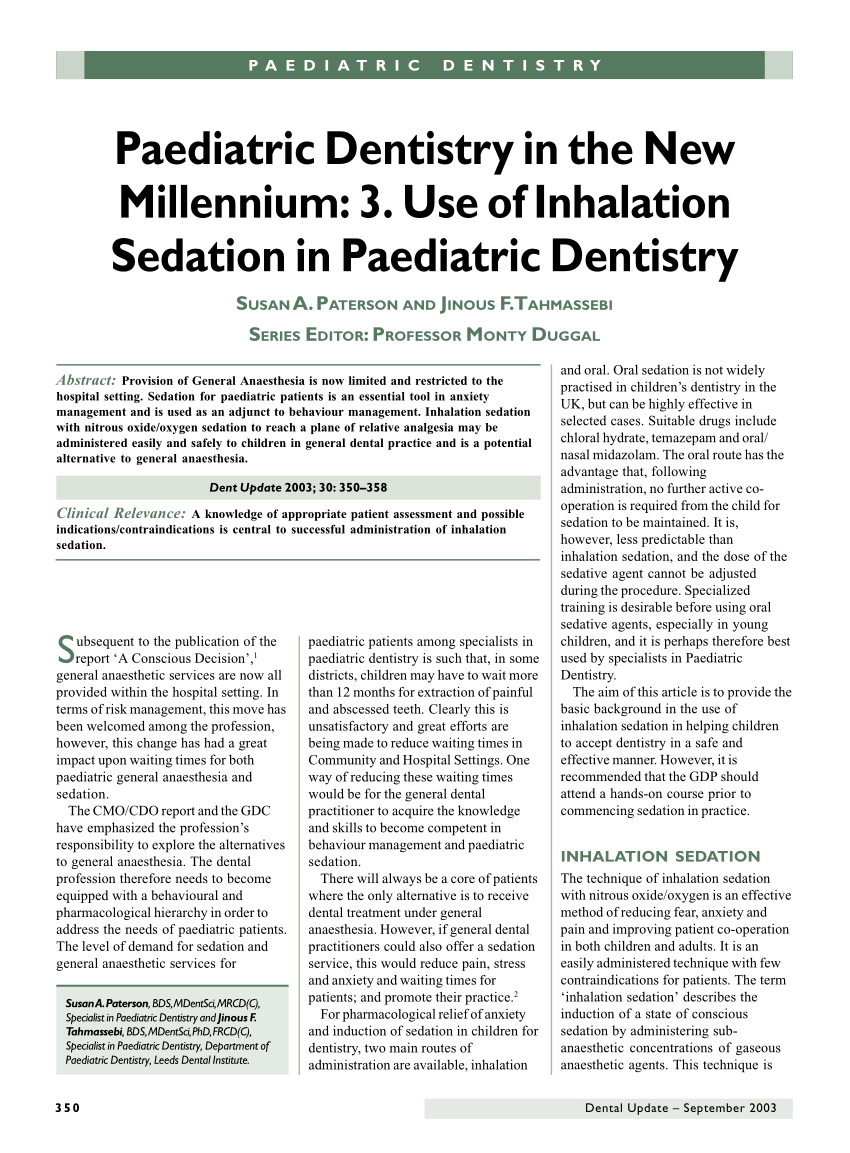 (PDF) Paediatric Dentistry in the New Millennium: 3. Use of Inhalation ...