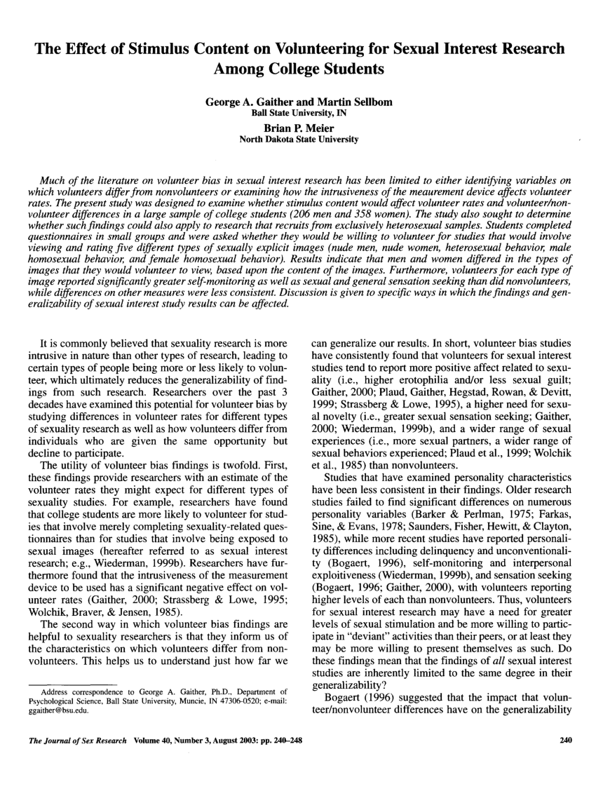 PDF) The effect of stimulus content on volunteering for sexual interest  research among college students