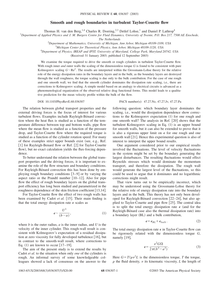 (PDF) Smooth and rough boundaries in turbulent Taylor-Couette flow