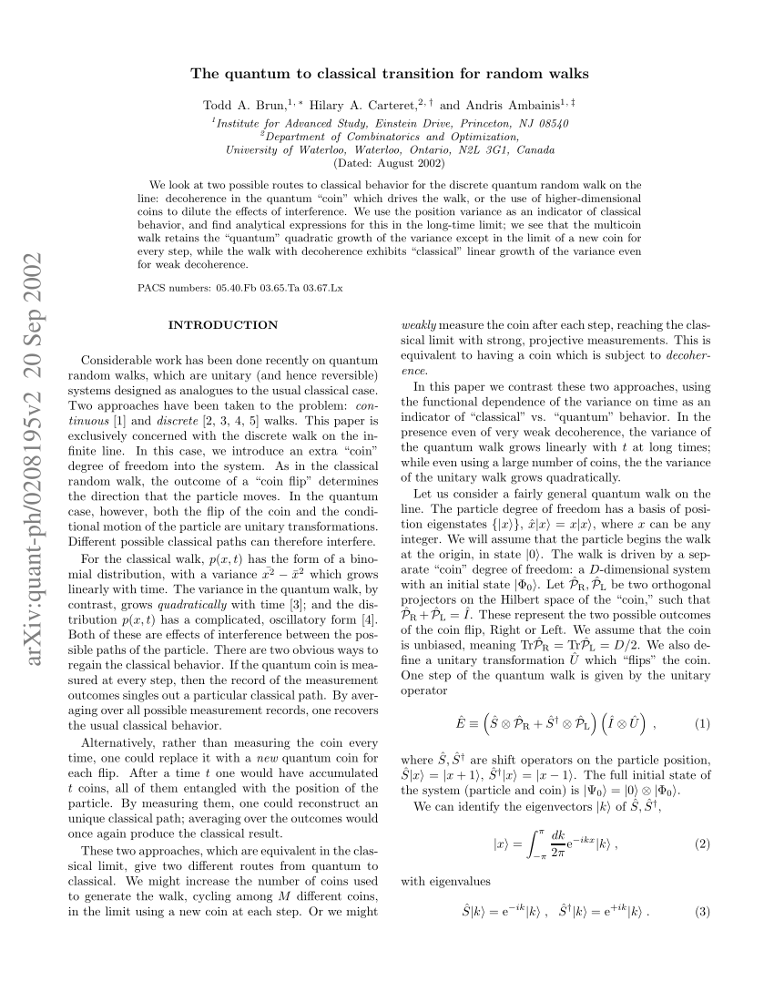 Pdf Quantum To Classical Transition For Random Walks