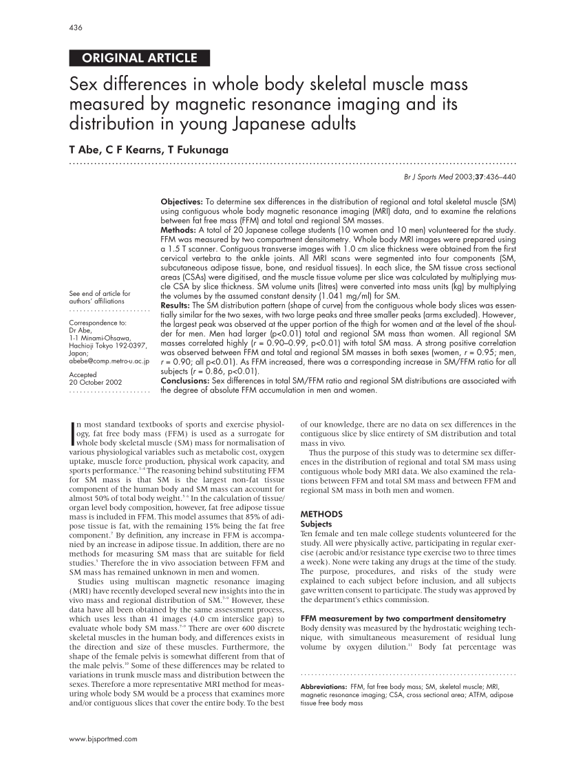 Pdf Sex Differences In Whole Body Skeletal Muscle Mass Measured By Magnetic Resonance Imaging 1193