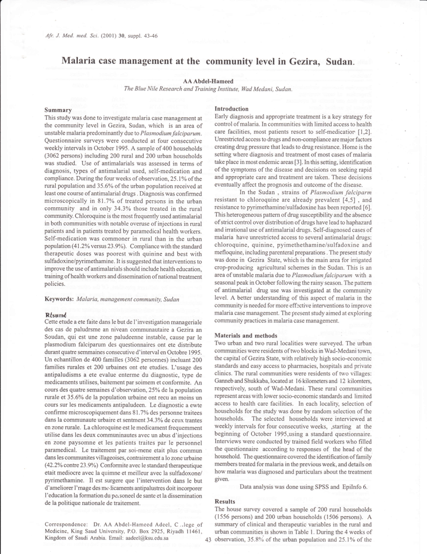 (PDF) Malaria case management at the community level in 