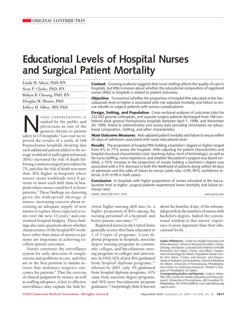 (PDF) Education Levels of Hospital Nurses and Patient Mortality